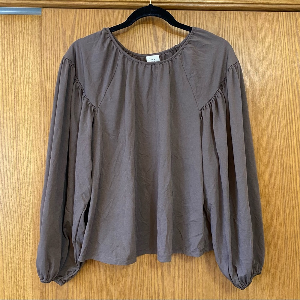A New Day Taupe/Brown Blouse with Balloon Sleeves